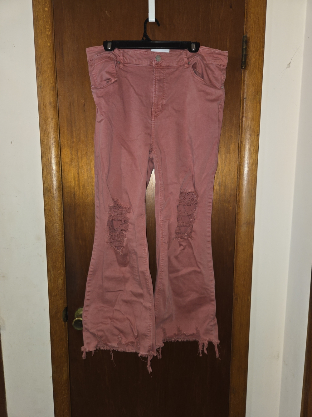Women’s Pink Distressed Flare Jeans